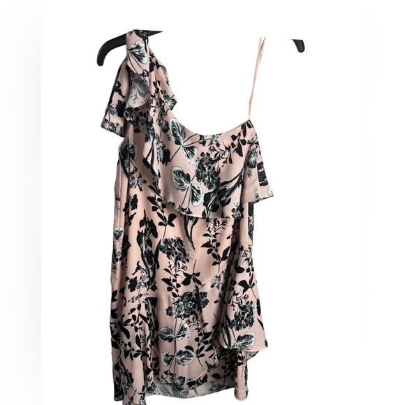 Parker Pink & Black Floral One Shoulder Ruffle Dress XS - Picture 3 of 7